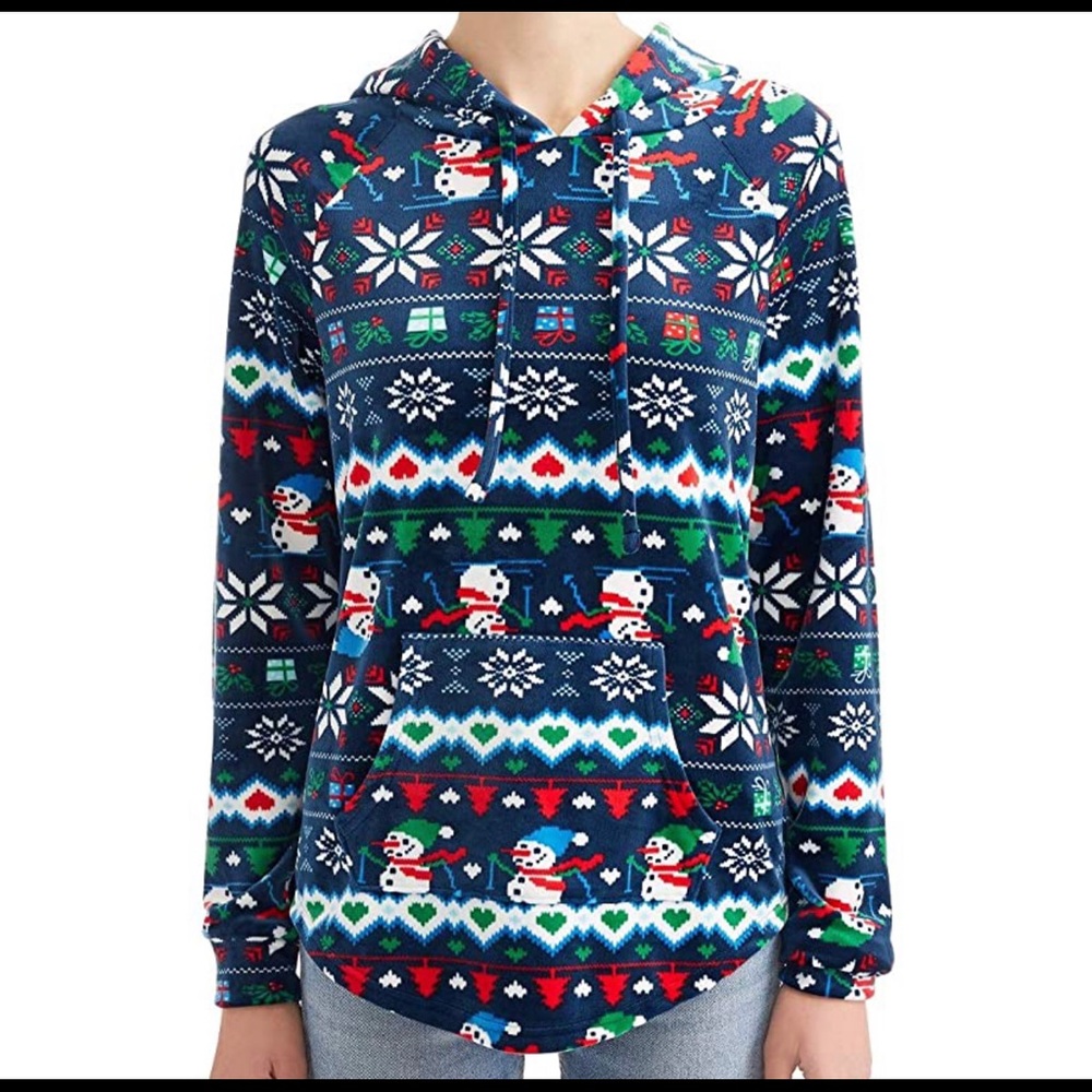 Junior Womens Navy Blue Velvet Snowman Christmas
